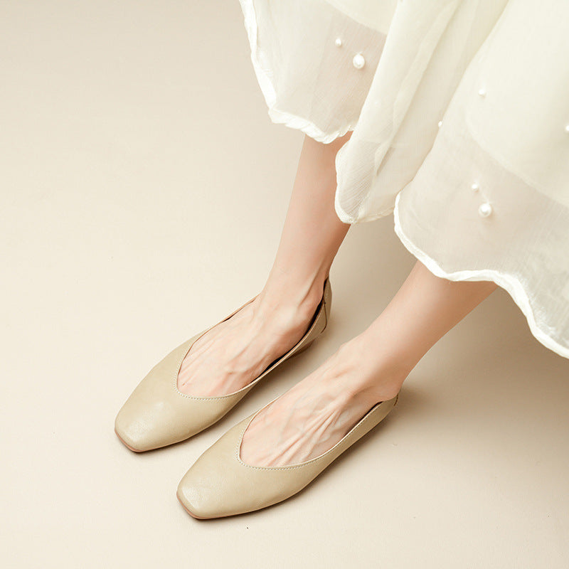 Soft Leather Slip-On Glove Shoes – Women's Multicolor Low Heel Comfortable Flats