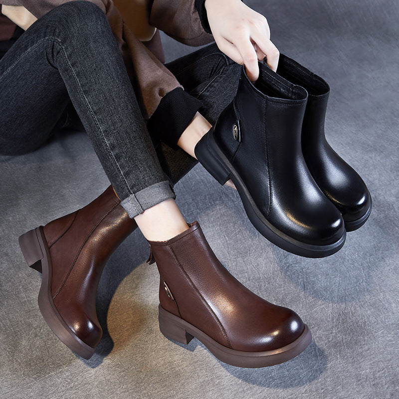 Women's Casual Genuine Leather Ankle Boots – Comfortable for Daily Wear