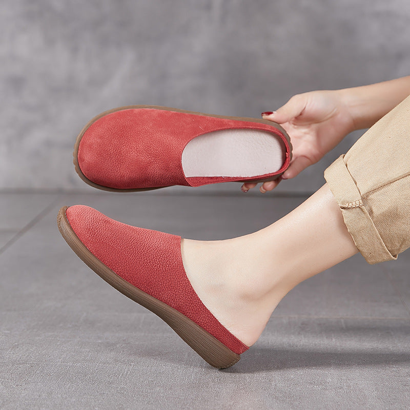 Women's Leather Minimalist Casual Comfort Flat Mule Shoes