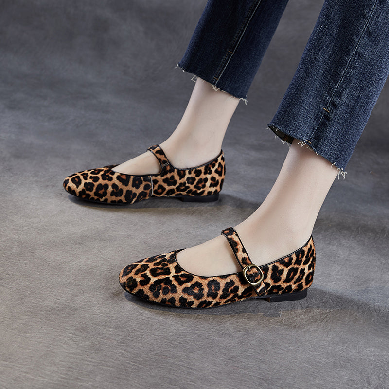 Women's Stylishly Leopard Print Mary Jane Comfort Flats