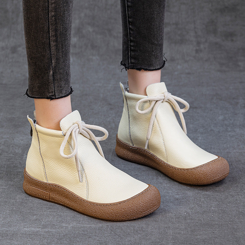 Women's Casual Lace-Up Back Zipper Ankle Boots – Flat Comfortable Shoes