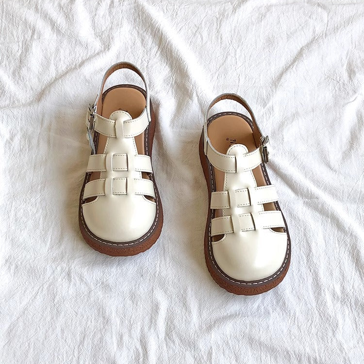 Women's Leather Closed Toe Round Sandals – Casual Summer Comfort Shoes