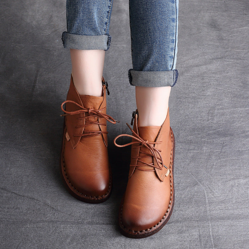 Women's Soft Leather Lace-Up Ankle Boots – Casual & Comfortable Design