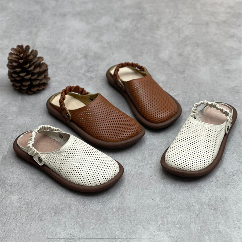 Women's Flat Leather Sandals – Closed-Toe Breathable Summer Style