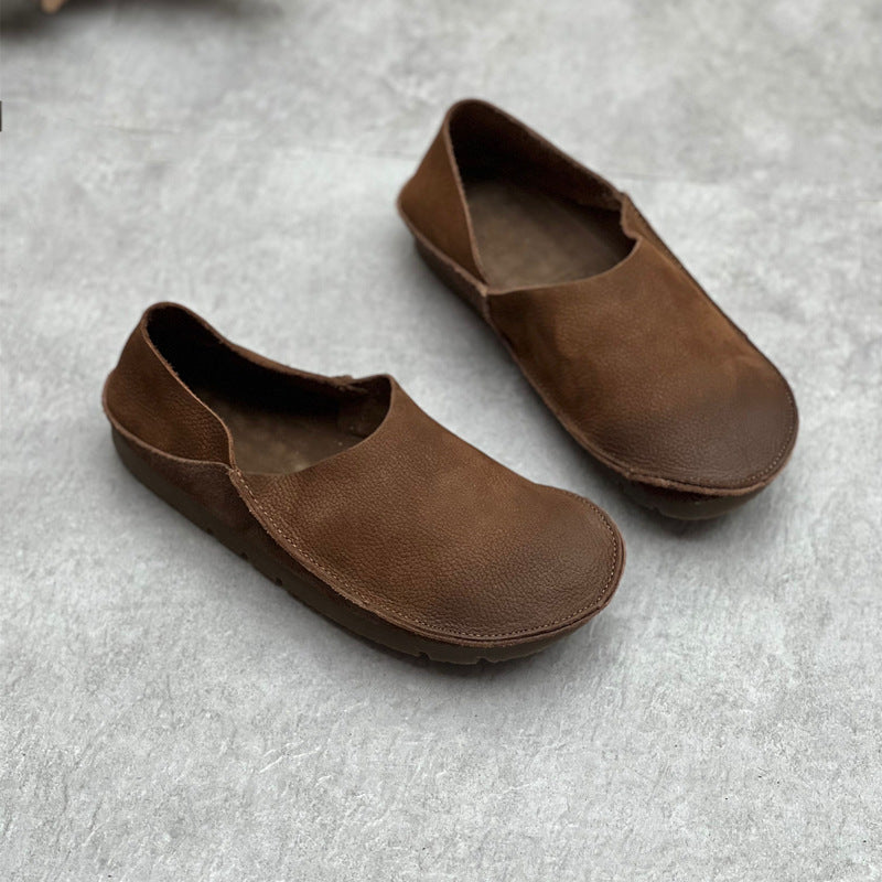 Womens Minimalist Genuine Leather Soft Flat-Soled Comfortable Loafers