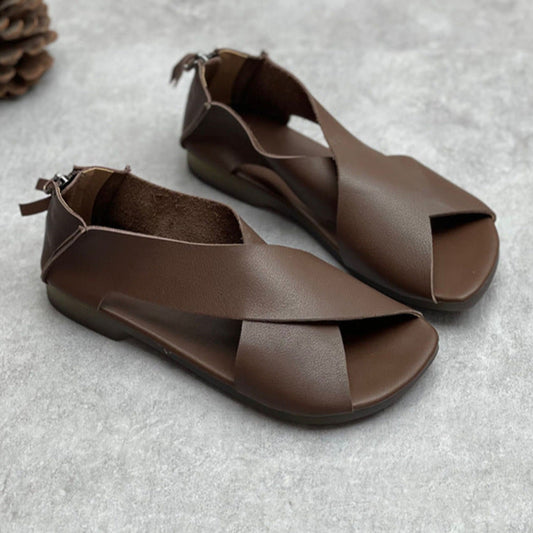 Womens Summer Minimalist Style Criss Cross Zip Back Flat Sandals