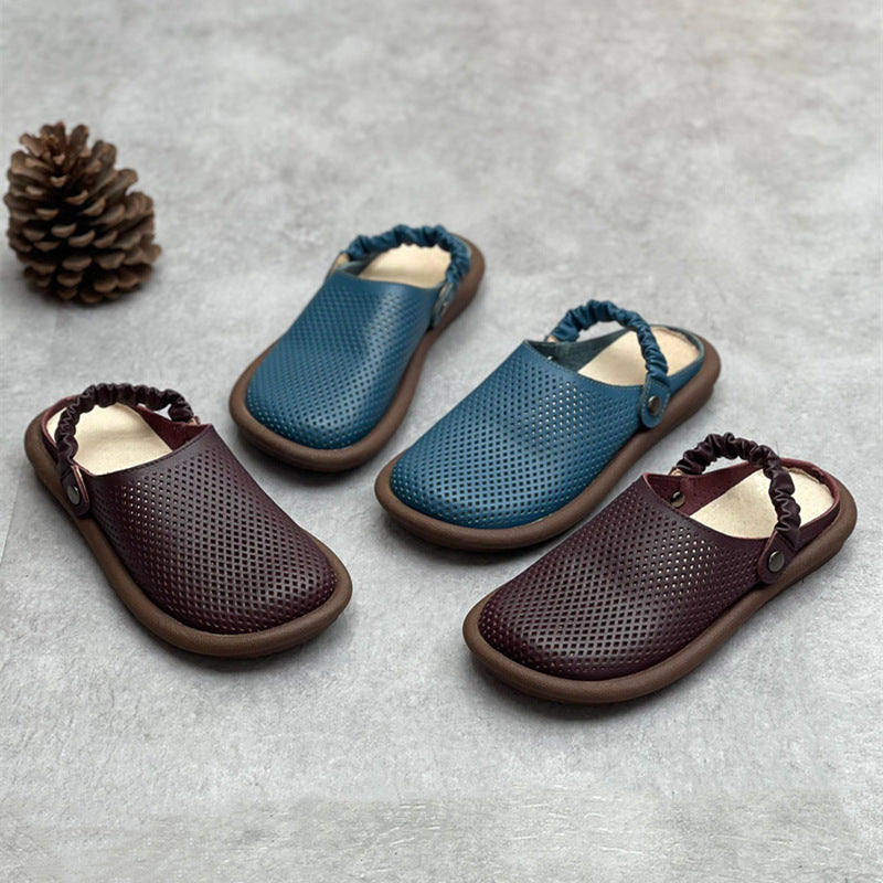 Women's Flat Leather Sandals – Closed-Toe Breathable Summer Style