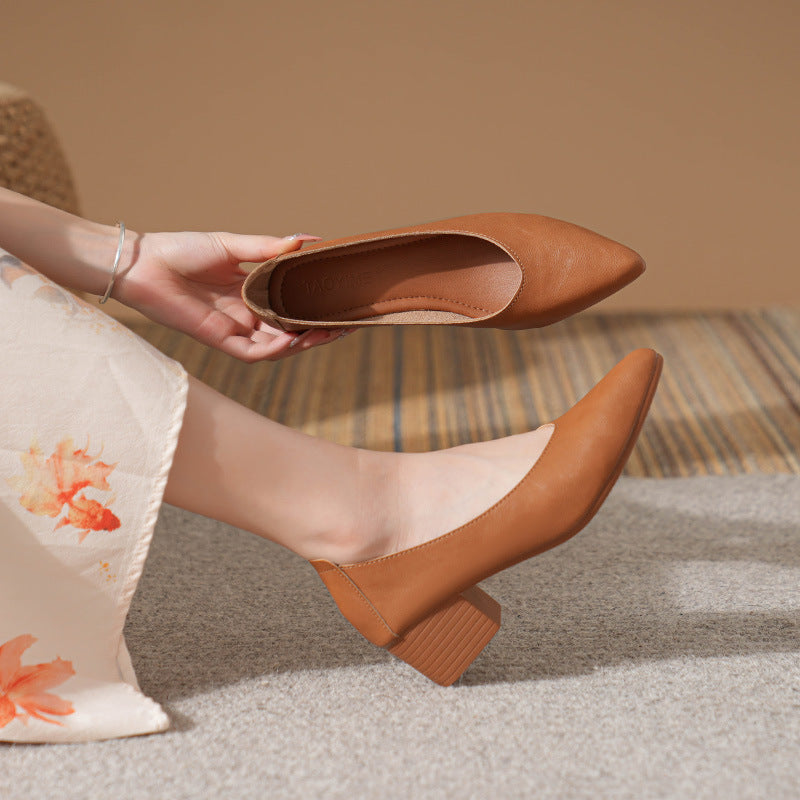 Women's Leather Mid Heel Multicolor Slip On Comfortable Pump