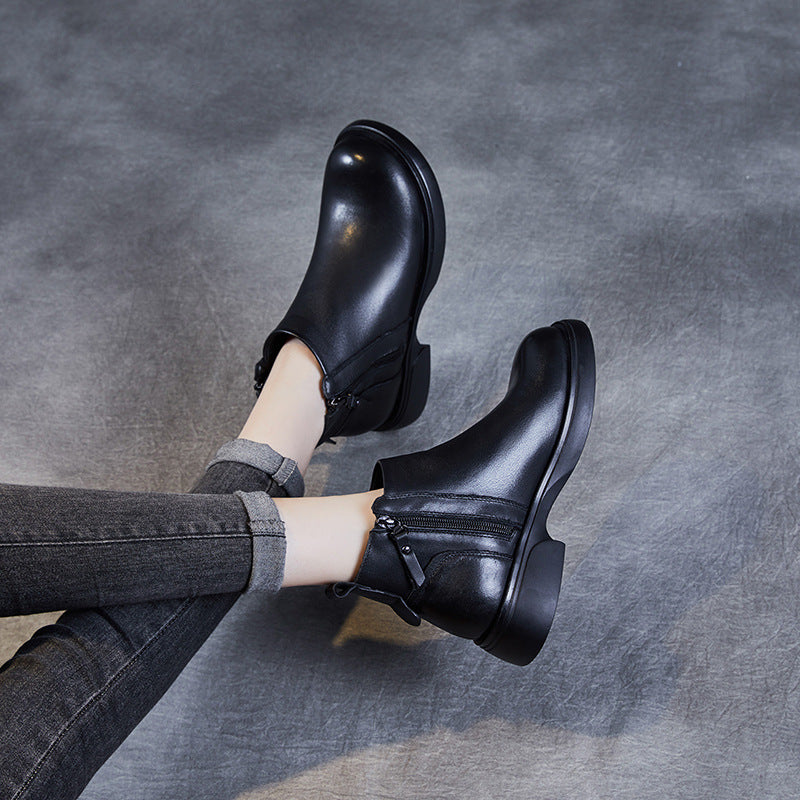 Women's Genuine Leather Casual Ankle Boots – Comfortable Double Zipper Design
