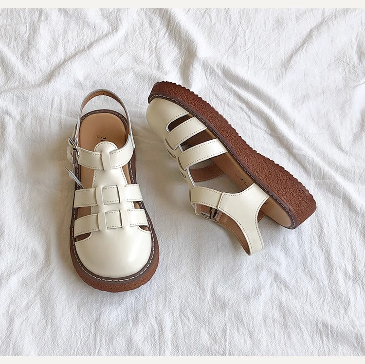 Women's Leather Closed Toe Round Sandals – Casual Summer Comfort Shoes