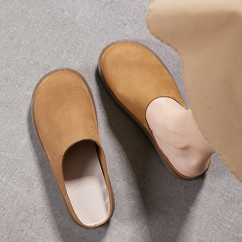 Women's Leather Minimalist Casual Comfort Flat Mule Shoes