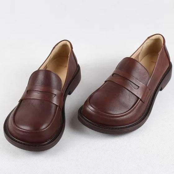 Handmade Big Toe Box Loafers Comfortable Soft Leather Womens Shoes