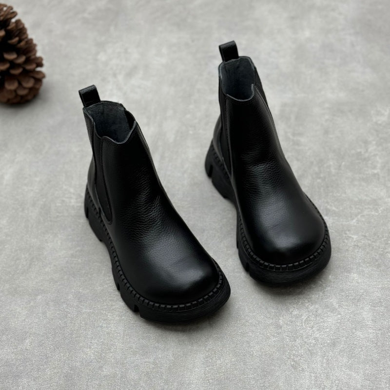 Women's Platform Leather Chelsea Boots – Round-Toe Ankle Booties