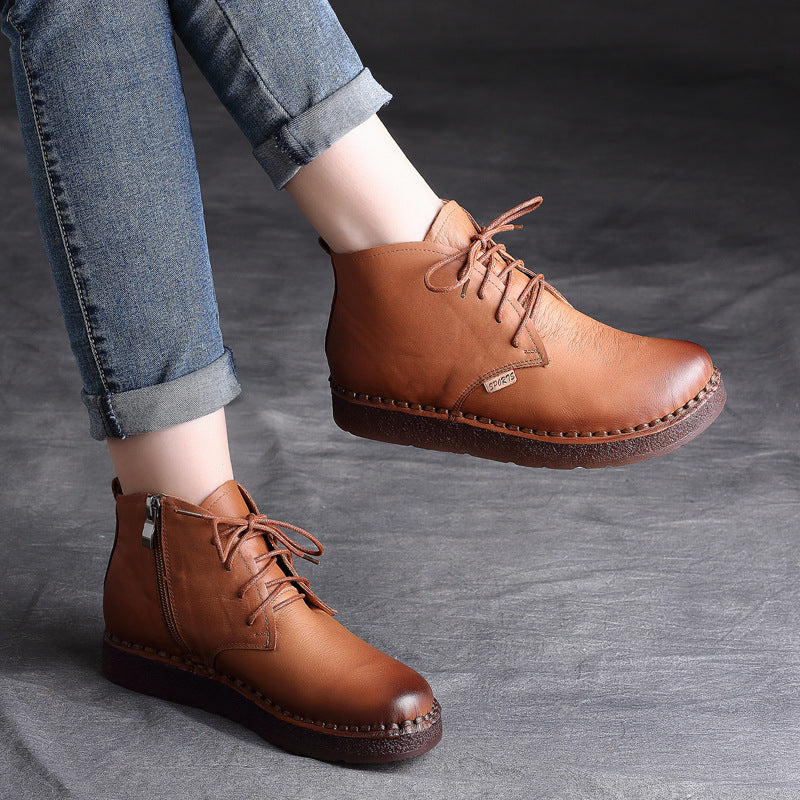 Women's Soft Leather Lace-Up Ankle Boots – Casual & Comfortable Design