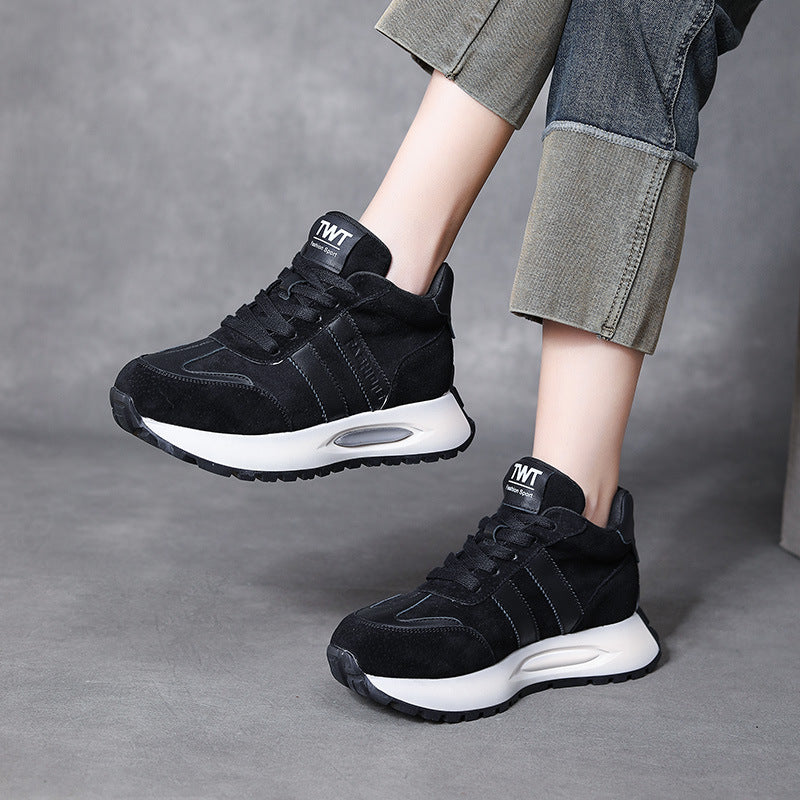 Women's Retro Leather Platform Sneakers – Soft Sole Casual Comfort Shoes
