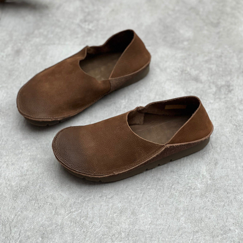 Womens Minimalist Genuine Leather Soft Flat-Soled Comfortable Loafers