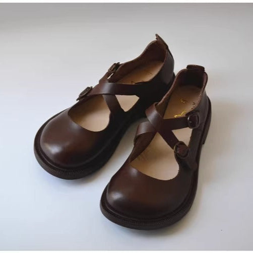 Women's Wide Fit Mary Jane Leather Flats – Handmade with Buckle Strap – Comfort Shoes