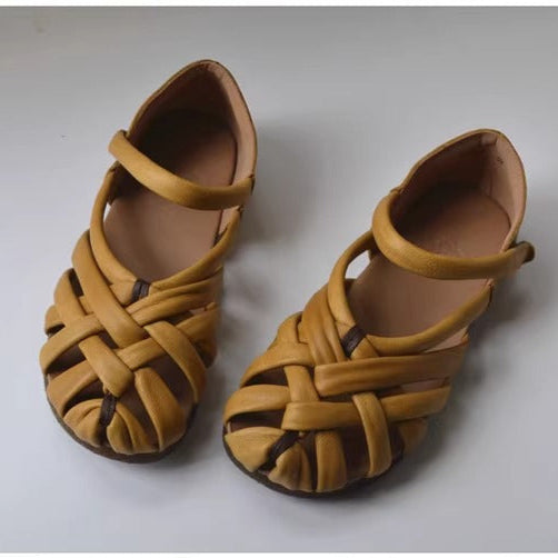 Women's Leather Hand-Woven Velcro Flat Sandals