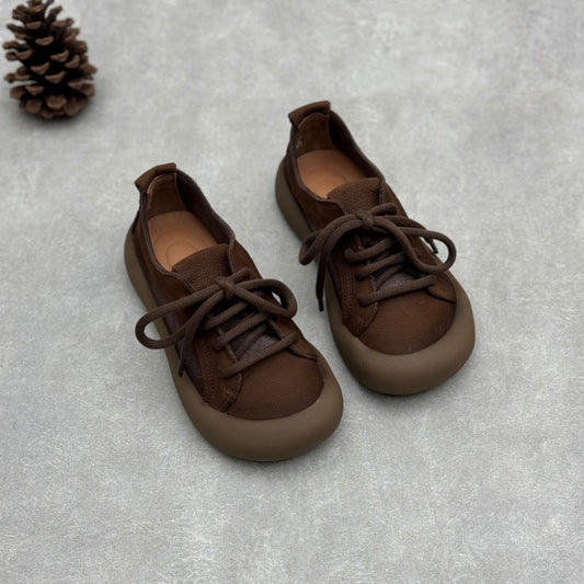Women's Soft Leather Lace-Up Flats – Round Toe Comfort Shoes