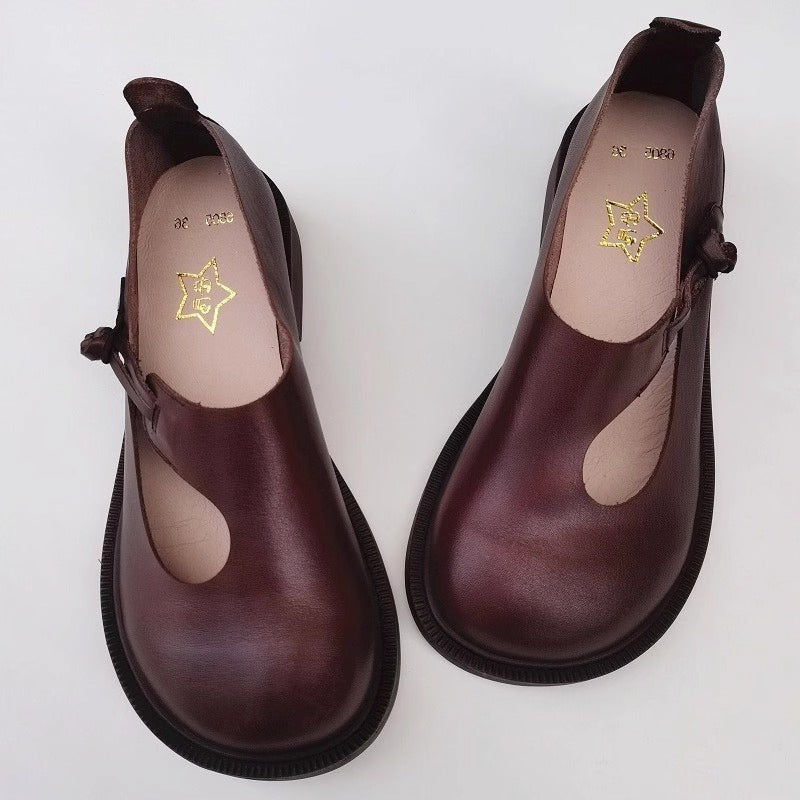 Handmade Women's Leather Wide Toe Box Flats – Casual Slip-On Shoes with Comfort