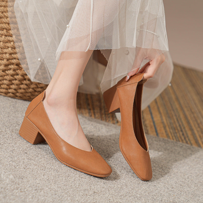 Women's Leather Mid Heel Multicolor Slip On Comfortable Glove Shoes