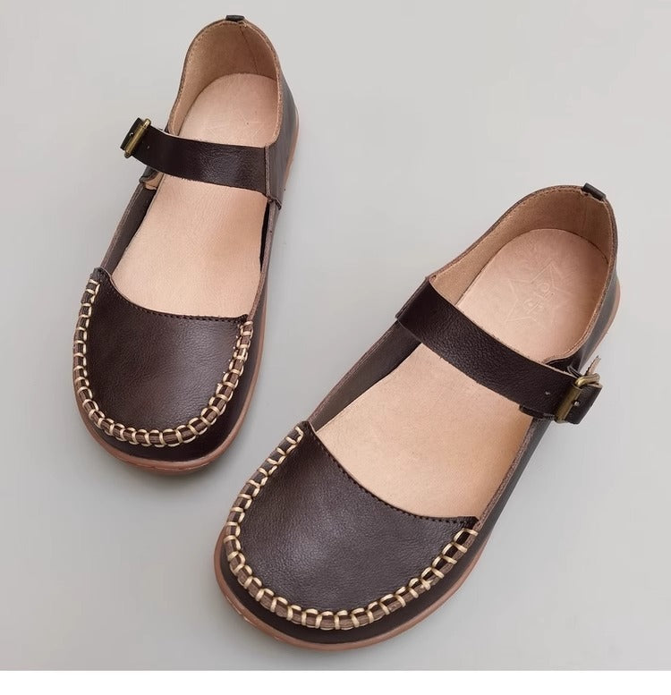 Leather Stitching Comfortable Buckle Low-cut Niche Mary Jane Shoes Women's Shoes