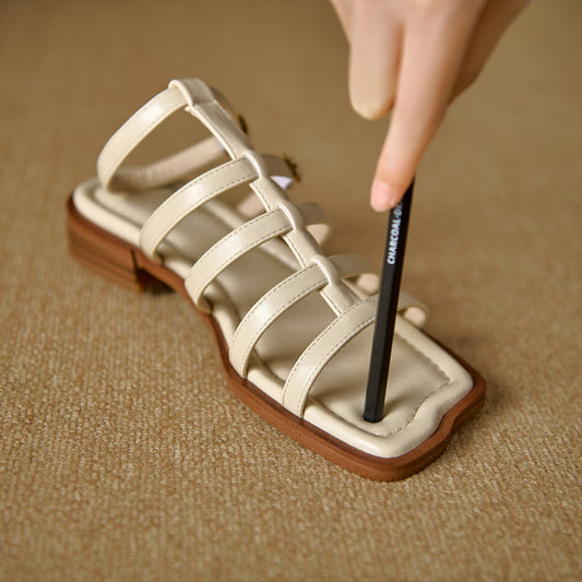 Women's Leather Summer Roman Style Comfortable Ankle Buckle Sandals