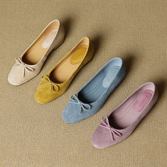 Women's Handmade Sheepskin Classic Ballet Bow Flats