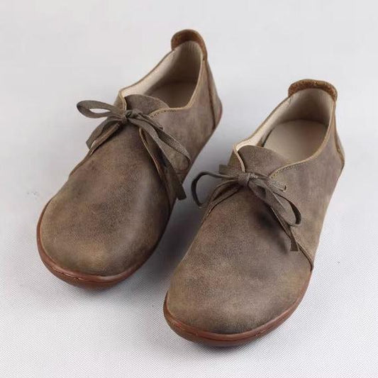 Handmade Vintage Leather Flats for Women – Comfortable Mori Style Lace-Up Shoes