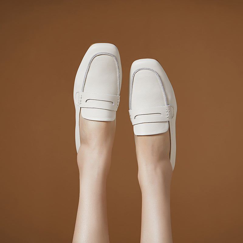 Women's Leather Square Toe Casual Comfortable Classic Loafers