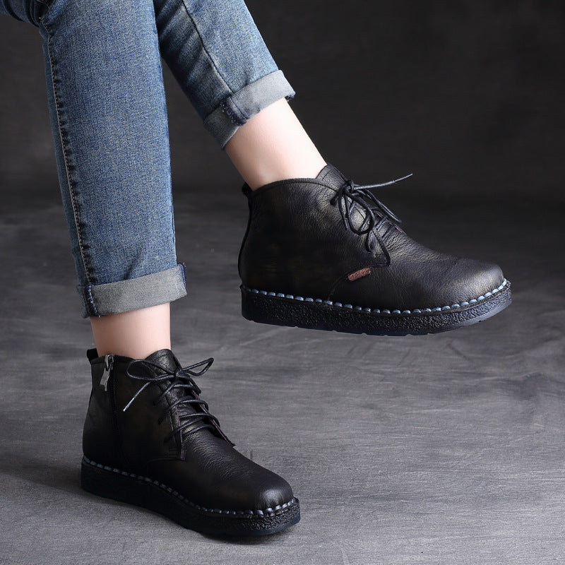 Women's Soft Leather Lace-Up Ankle Boots – Casual & Comfortable Design