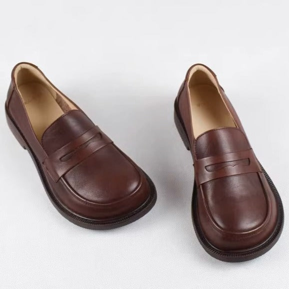 Handmade Big Toe Box Loafers Comfortable Soft Leather Womens Shoes