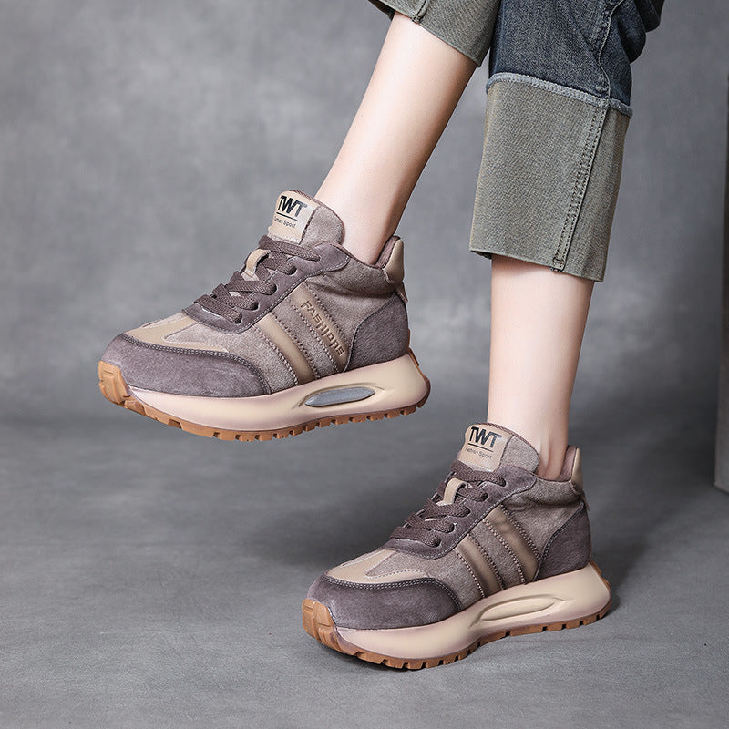 Women's Retro Leather Platform Sneakers – Soft Sole Casual Comfort Shoes