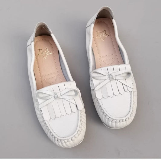 Women's Leather Comfortable Soft Sole Non-slip Tassel Boat Shoes
