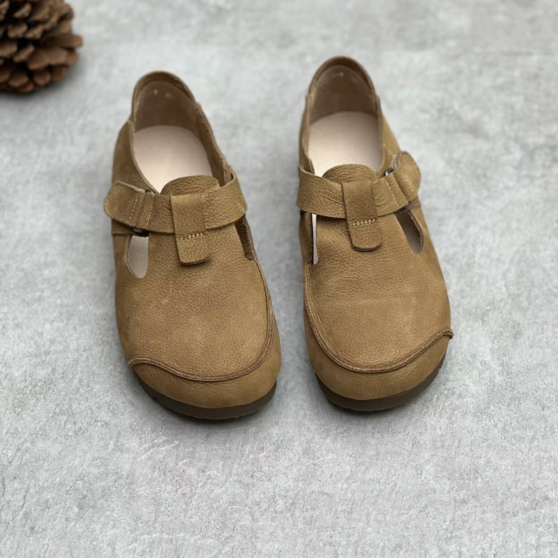 Comfortable Vintage Leather Velcro Mary Jane Flats Womens Shoes