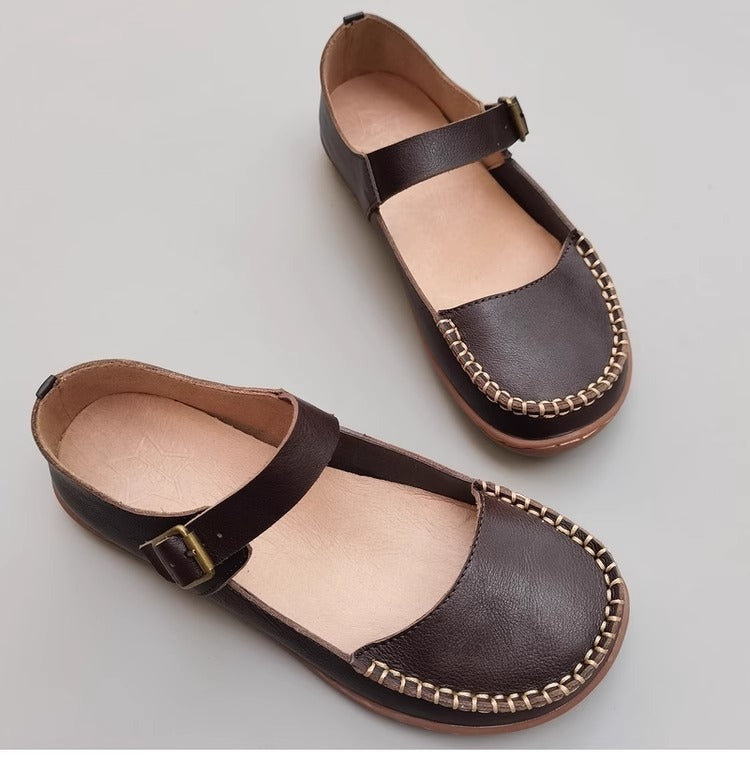 Leather Stitching Comfortable Buckle Low-cut Niche Mary Jane Shoes Women's Shoes
