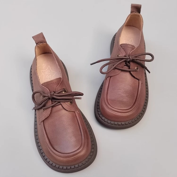 Women's Handmade Leather Casual Flat Lace Up Derby Shoes