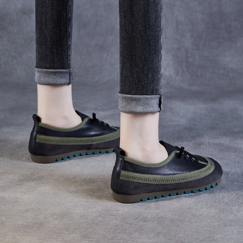 Women's Leather Casual Daily Walking Lace Up Flat Shoes