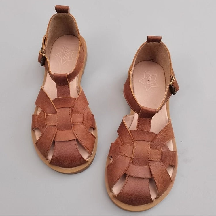 Women's Leather Wide-Toe Closed-Toe Sandals – Non-Slip & Fit for Wide Feet