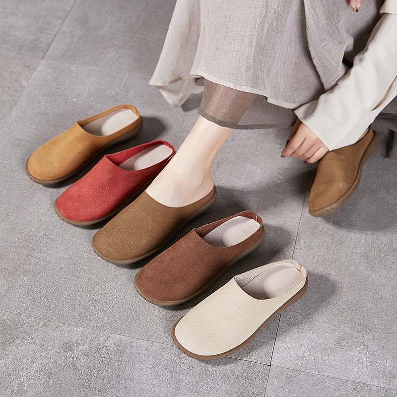 Women's Leather Minimalist Casual Comfort Flat Mule Shoes