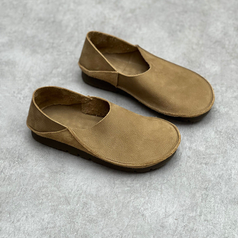 Womens Minimalist Genuine Leather Soft Flat-Soled Comfortable Loafers