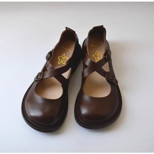 Women's Wide Fit Mary Jane Leather Flats – Handmade with Buckle Strap – Comfort Shoes
