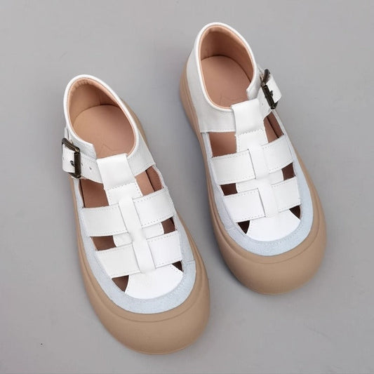 Women's Genuine Leather Closed-Toe Woven Sandals – Soft Sole & Casual Style