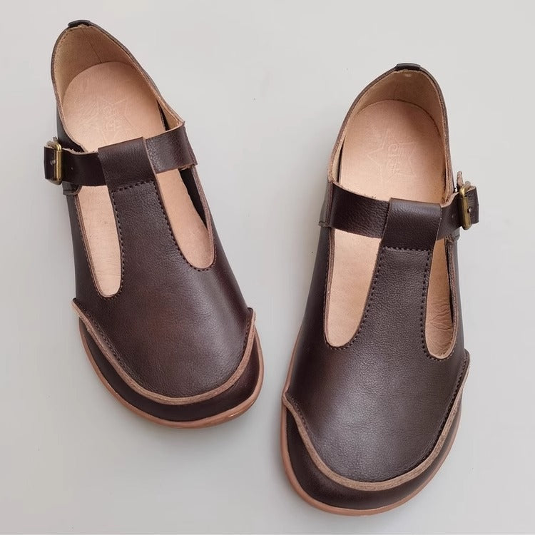 Handmade Vintage Genuine Leather Soft Lightweight T-Strap Mary Jane Shoes for Women