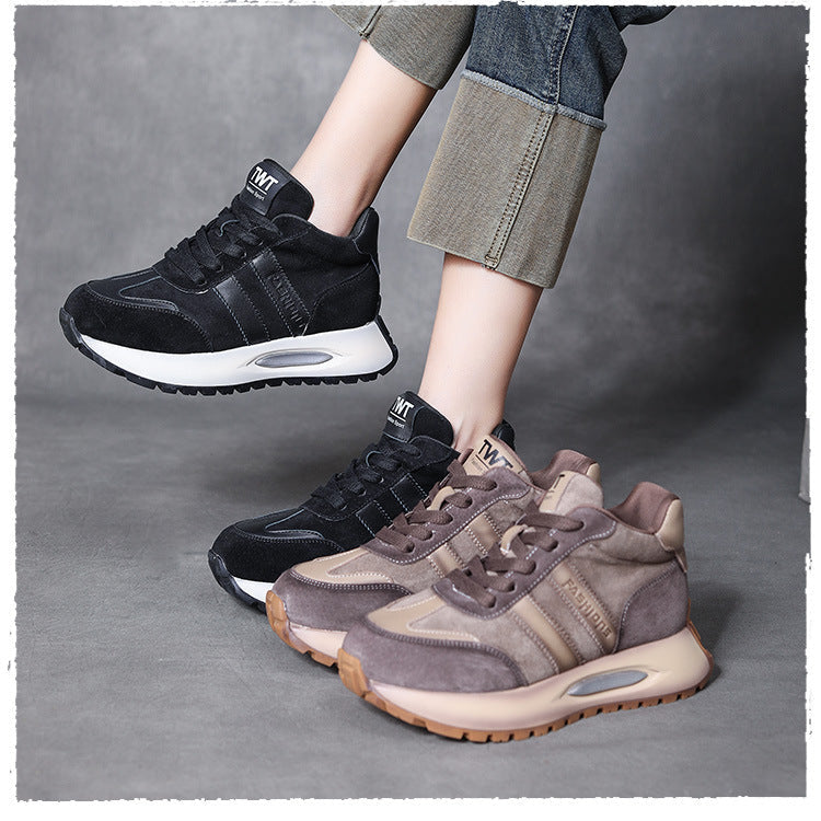 Women's Retro Leather Platform Sneakers – Soft Sole Casual Comfort Shoes