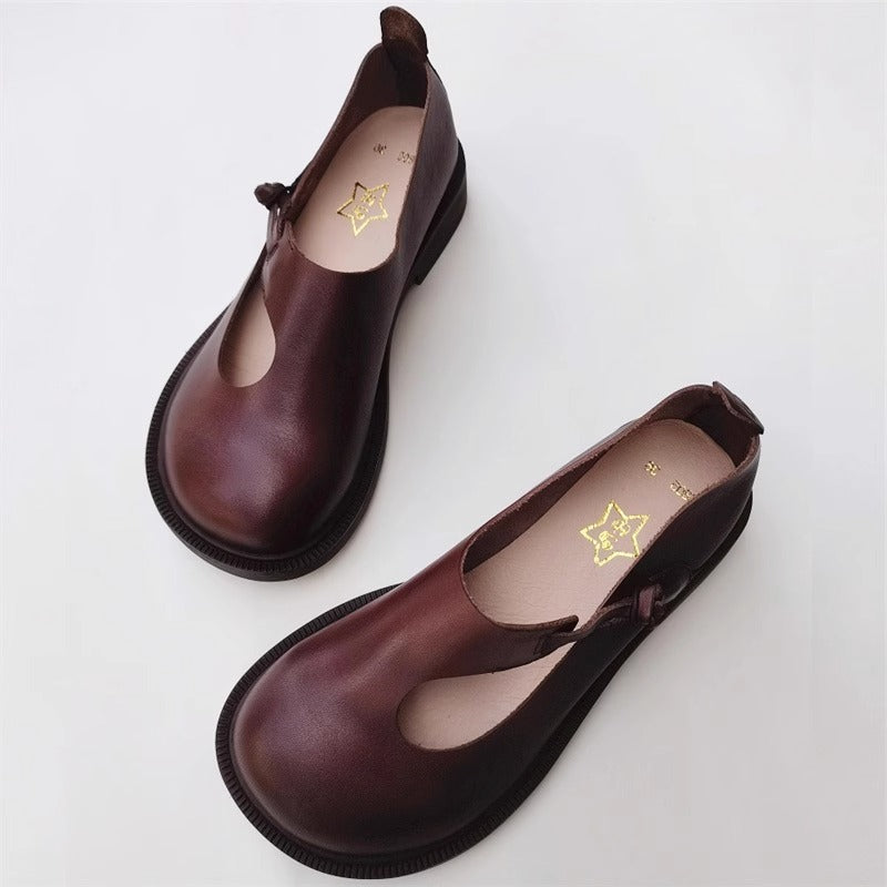 Handmade Women's Leather Wide Toe Box Flats – Casual Slip-On Shoes with Comfort
