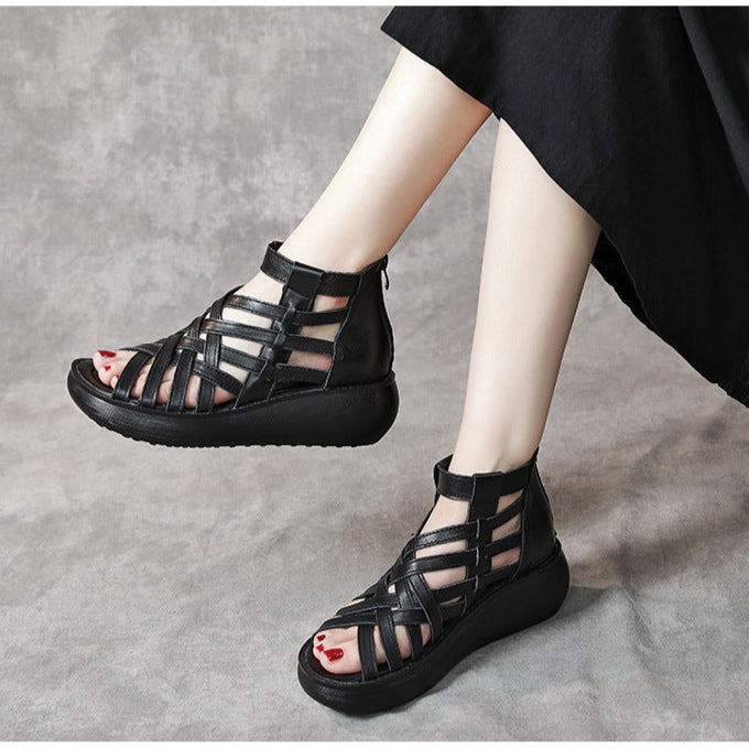 Women's Leather Roman Ankle Boots Sandals