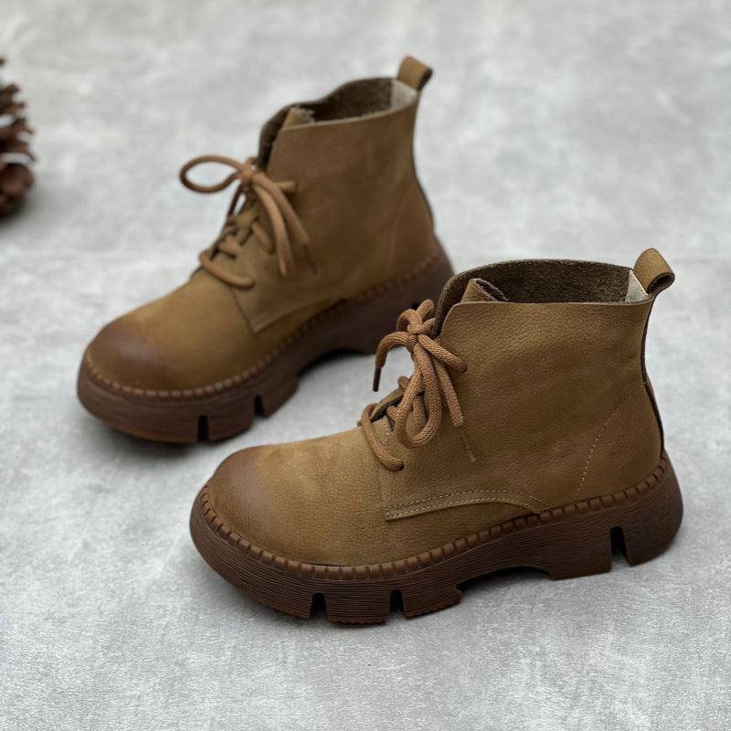 Women's Vintage Platform Ankle Boots – Lace-Up Non-Slip Style