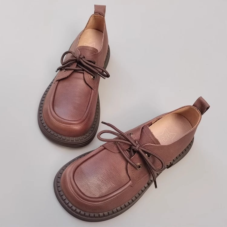 Women's Handmade Leather Casual Flat Lace Up Derby Shoes