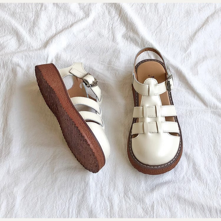 Women's Leather Closed Toe Round Sandals – Casual Summer Comfort Shoes